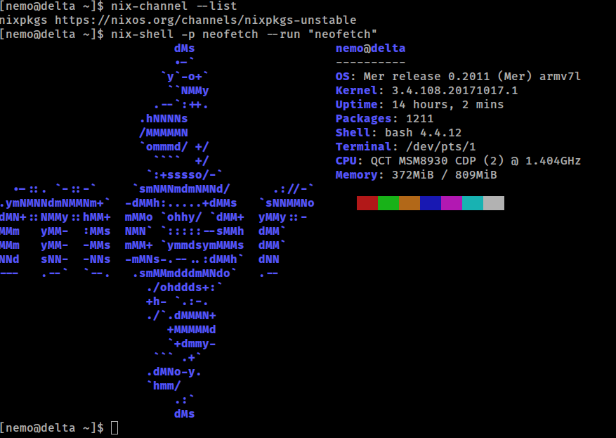 neofetch on Sailfish OS